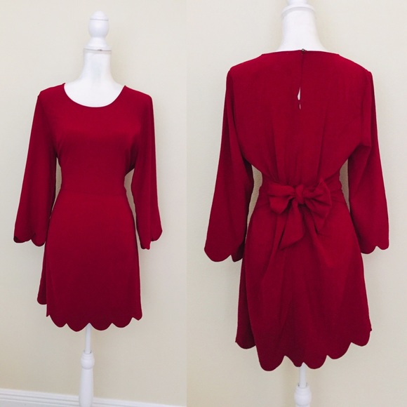 entro Dresses & Skirts - Red Bow Back Scalloped Dress
